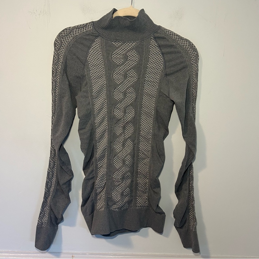 Athleta Gray Seamless Comet Ruched Long Sleeve Turtleneck Casual Running Top